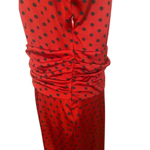 Lindy Bop Red Black Polka Dot Ruched Fit & Flare Dress Bow Shoulder Size US 20 - Picture 4 of 9